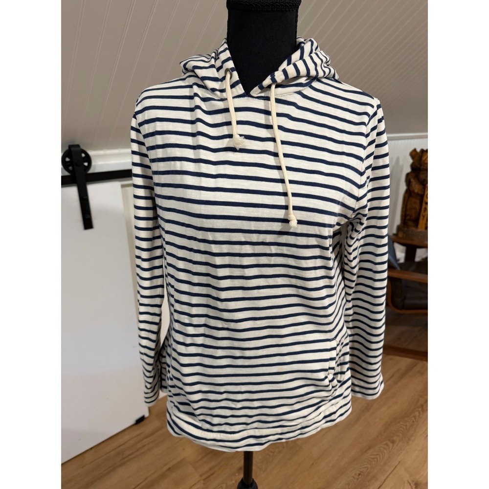 J.Crew Womens Blue White Striped Hoodie Sweatshirt Coastal Nautical Size S